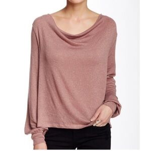 Free People Palmer Cowl Neck Shimmer Sweater, Size Medium